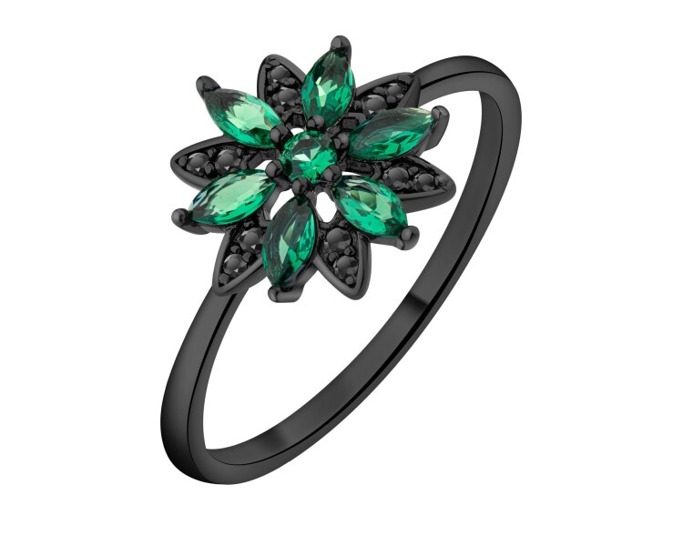 Silver Plated With Black Rhodium Ring with Cubic Zirconia