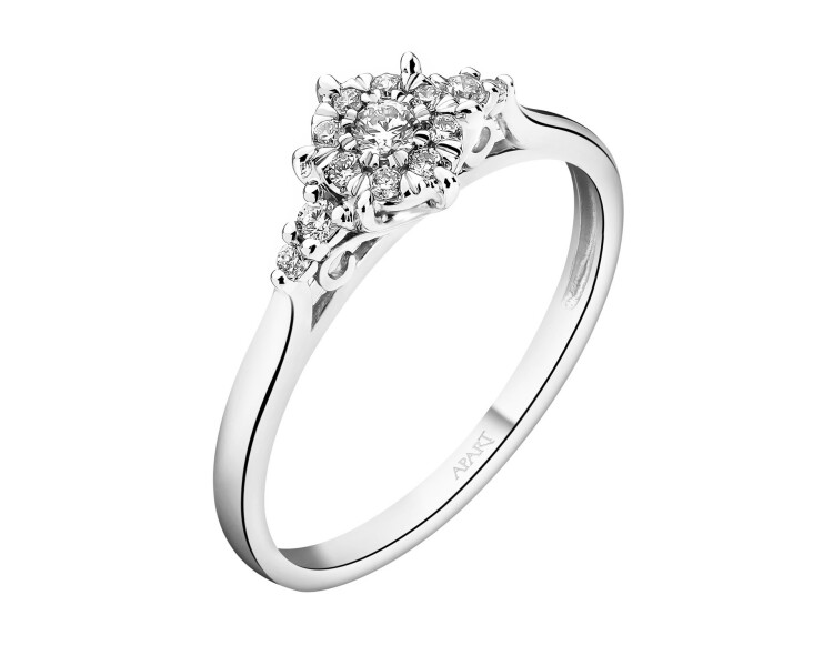 14 K Rhodium-Plated White Gold Ring with Diamonds - 0,15 ct - fineness 14 K