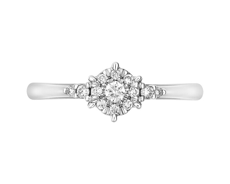 14 K Rhodium-Plated White Gold Ring with Diamonds - 0,15 ct - fineness 14 K