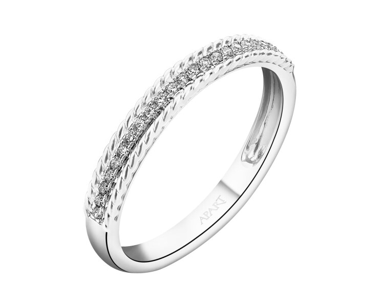 Pierścionek z białego  złota z diamentami - 0,07 ct - próba 585