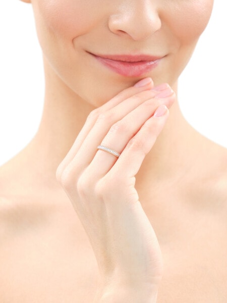 Pierścionek z białego  złota z diamentami - 0,07 ct - próba 585