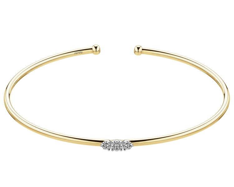 9 K Rhodium-Plated Yellow Gold Rigid Bracelet with Diamonds - 0,04 ct - fineness 14 K
