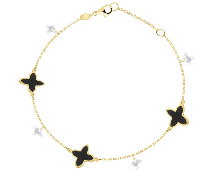 9 K Yellow Gold Bracelet with Synthetic Onyx