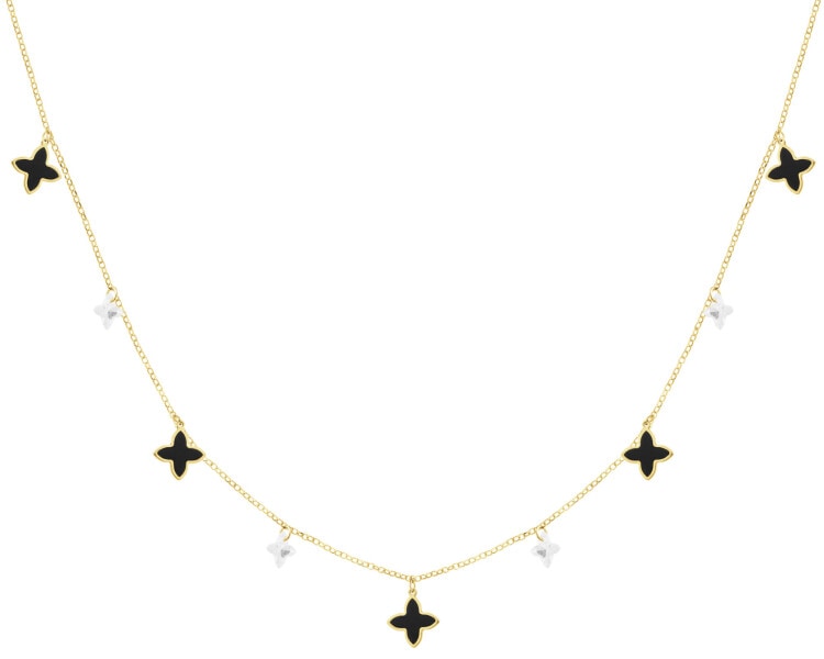 9 K Yellow Gold Necklace with Synthetic Onyx