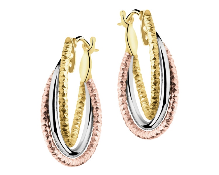 9 K Yellow, Rose & Rhodium Plated White Gold Dangling Earring 