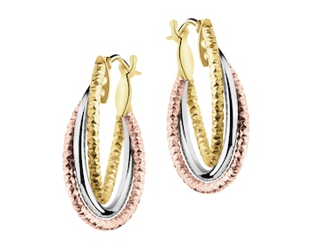 9 K Yellow, Rose & Rhodium Plated White Gold Dangling Earring 