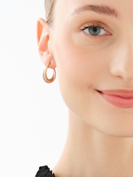 9 K Yellow, Rose & Rhodium Plated White Gold Dangling Earring 