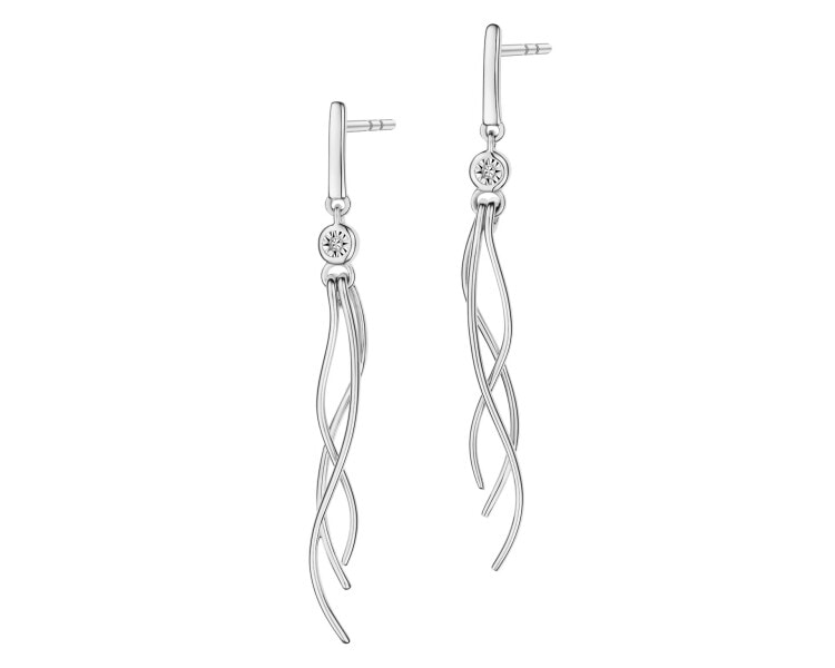 Kolczyki z białego złota z diamentami - 0,006 ct - próba 585