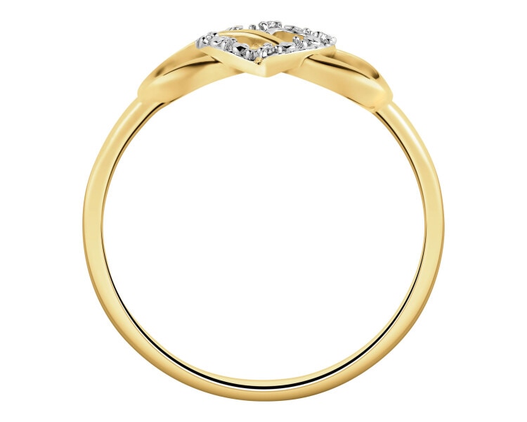 Pierścionek z żółtego złota z diamentami - nieskończoność, serce - 0,01 ct - próba 585