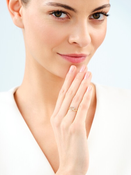 Pierścionek z żółtego złota z diamentami - nieskończoność, serce - 0,01 ct - próba 585