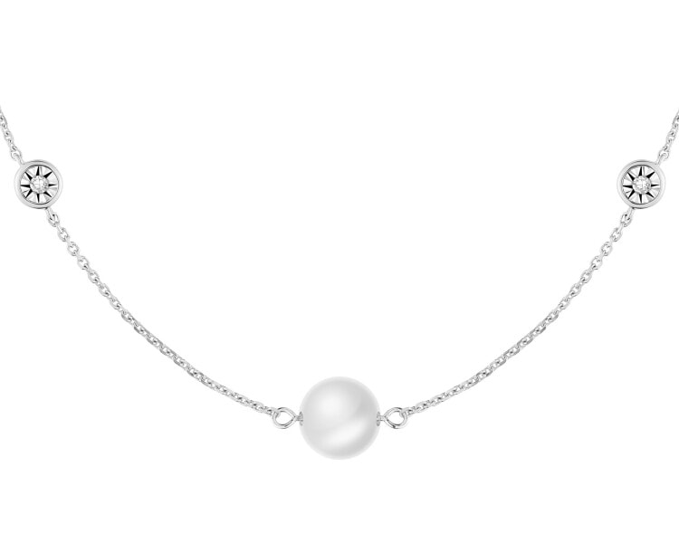 Yellow and white gold Pearl Necklace - fineness 14 K
