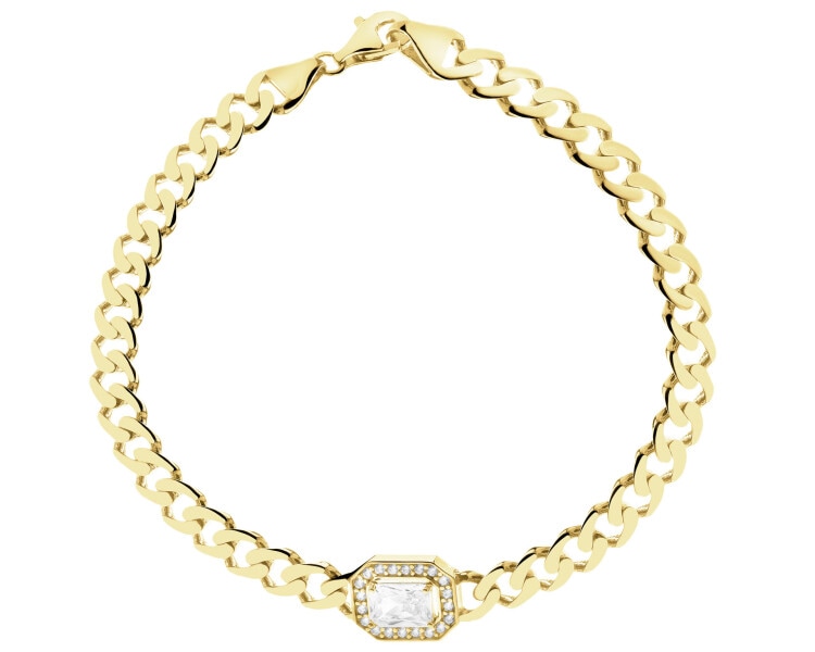 Złota bransoletka z kwarcem syntetycznym i  cyrkoniami