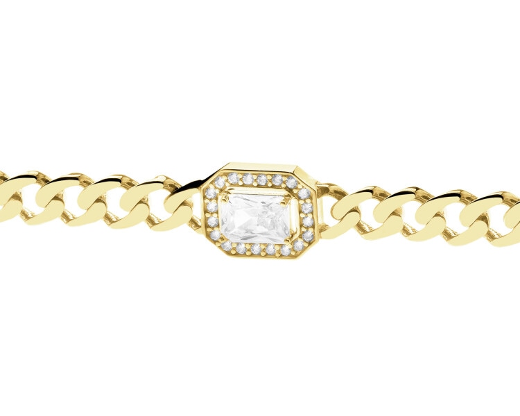 Złota bransoletka z kwarcem syntetycznym i  cyrkoniami