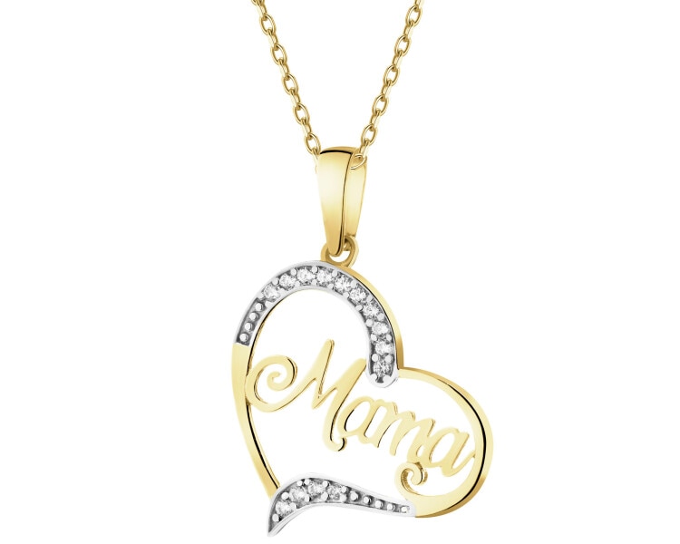 Złota zawieszka z cyrkoniami - serce, mama