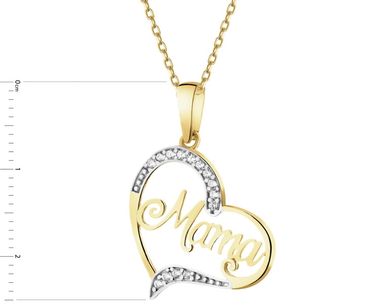 Złota zawieszka z cyrkoniami - serce, mama