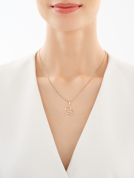 Złota zawieszka z cyrkoniami - serce, mama