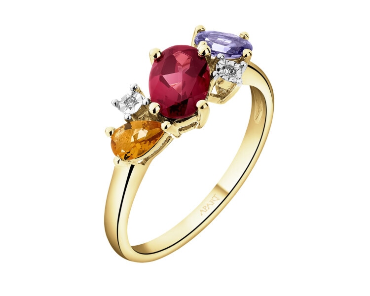 14 K Rhodium-Plated Yellow Gold Ring  - fineness 14 K