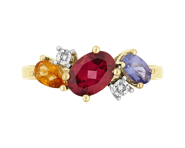 14 K Rhodium-Plated Yellow Gold Ring  - fineness 14 K