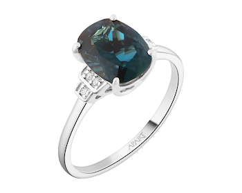 Prsten z bílého zlata s diamanty a topazem London Blue - ryzost 585