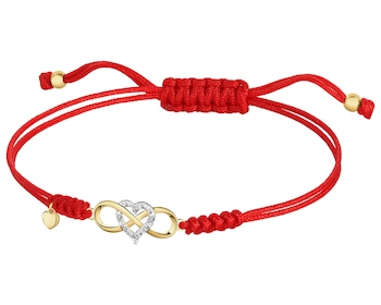 Náramek se zlatými prvky a diamanty -  nekonečno, srdce - 0,01 ct - ryzost 585