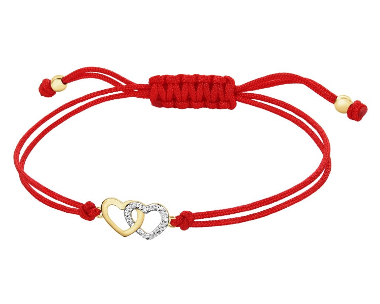 Náramek se zlatými prvky a diamantem -  srdce - 0,003 ct - ryzost 585