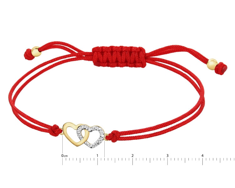 Náramek se zlatými prvky a diamantem -  srdce - 0,003 ct - ryzost 585