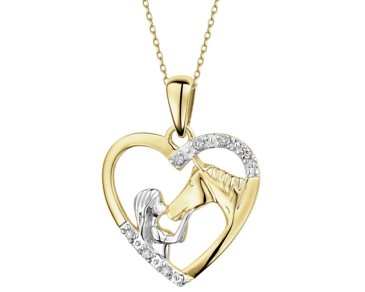 9 K Rhodium-Plated Yellow Gold Pendant with Diamonds - 0,02 ct - fineness 14 K