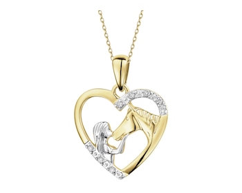 Zlatý přívěsek s diamanty - srdce, kůň - 0,02 ct - ryzost 585
