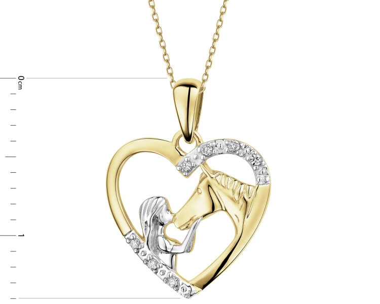 9 K Rhodium-Plated Yellow Gold Pendant with Diamonds - 0,02 ct - fineness 14 K