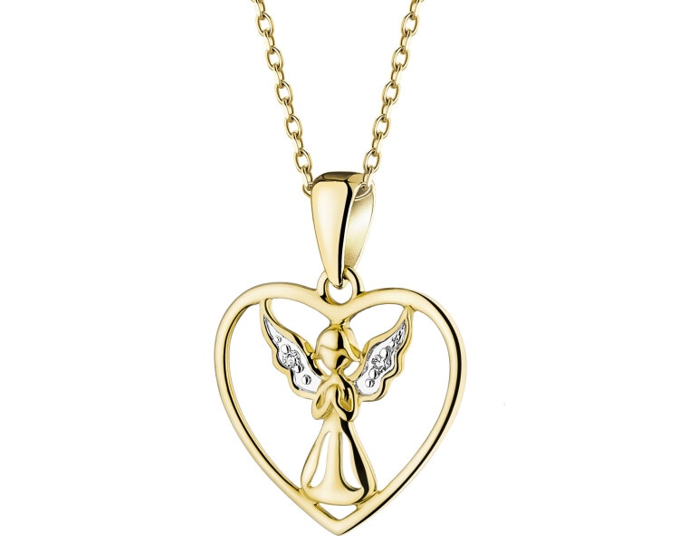 9 K Rhodium-Plated Yellow Gold Pendant with Diamonds - 0,006 ct - fineness 14 K