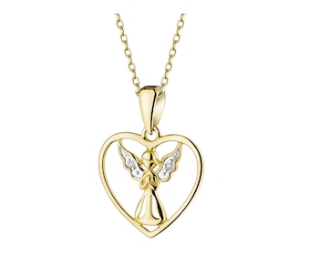 Zlatý přívěsek s diamanty - srdce, anděl - 0,006 ct - ryzost 585