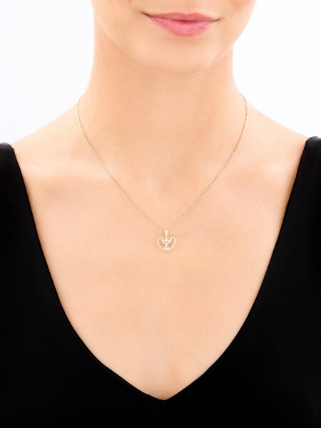 9 K Rhodium-Plated Yellow Gold Pendant with Diamonds - 0,006 ct - fineness 14 K