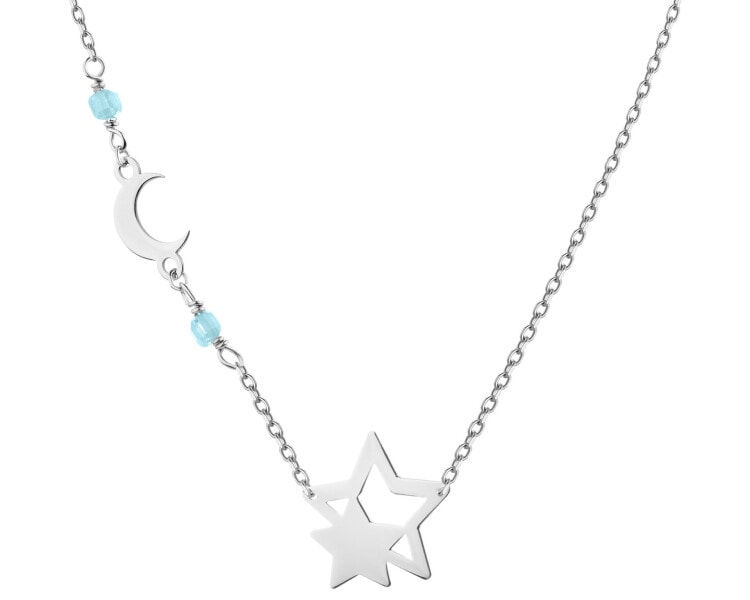 Naszyjnik srebrny z cyrkoniami - Księżyc, gwiazdy