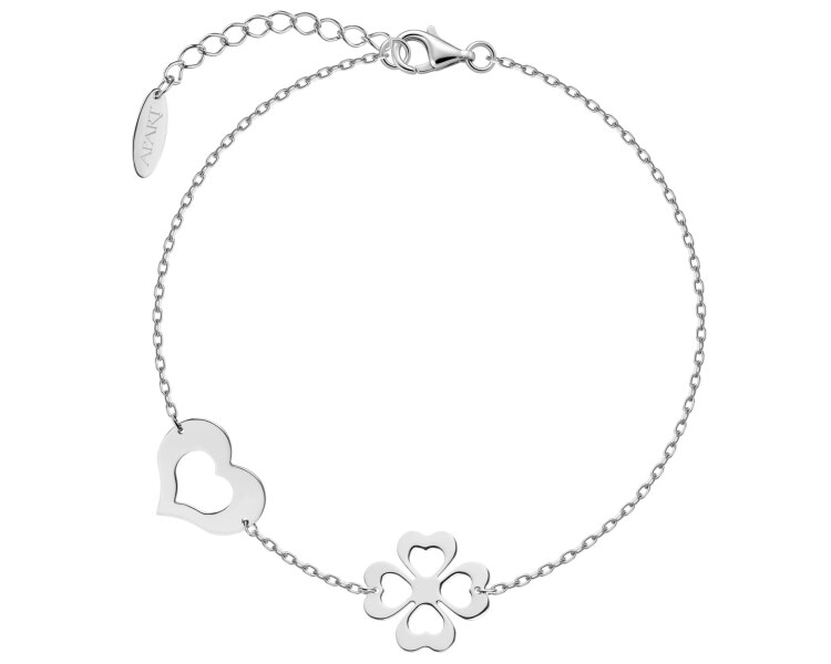 Bransoletka srebrna z cyrkoniami - koniczyna, serce