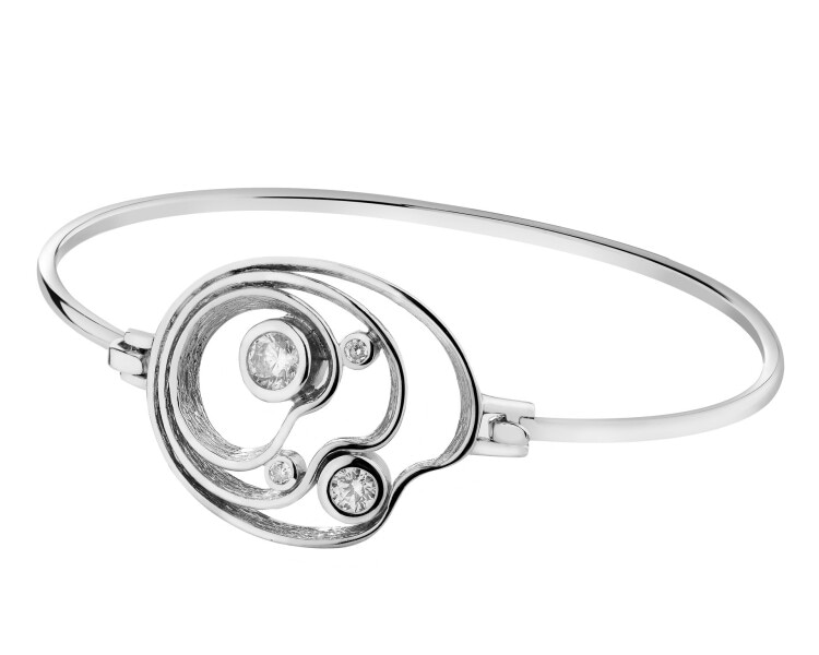 Rhodium Plated Silver Rigid Bracelet with Cubic Zirconia