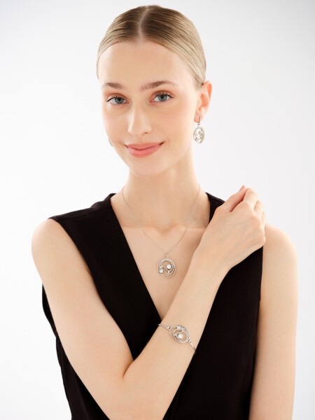 Rhodium Plated Silver Rigid Bracelet with Cubic Zirconia