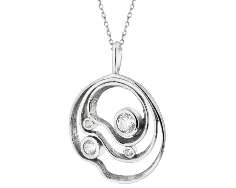 Rhodium Plated Silver Pendant with Cubic Zirconia