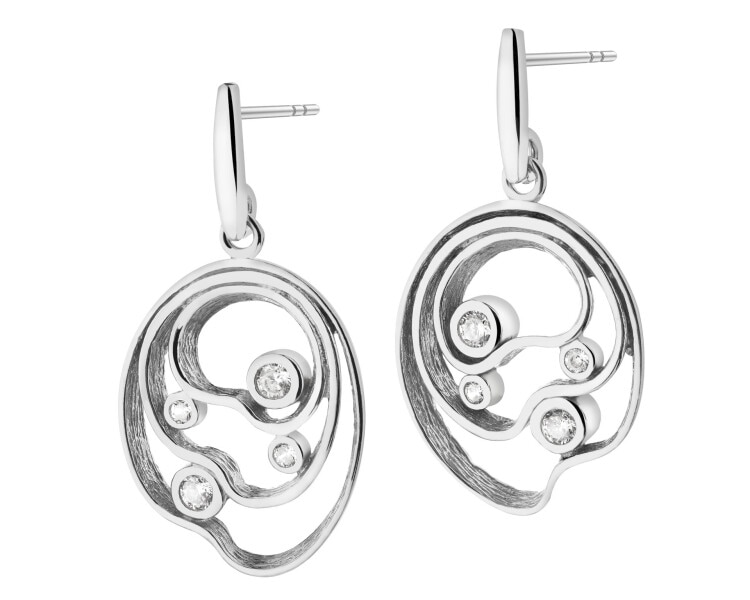 Rhodium Plated Silver Dangling Earring with Cubic Zirconia