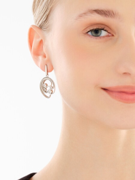 Rhodium Plated Silver Dangling Earring with Cubic Zirconia