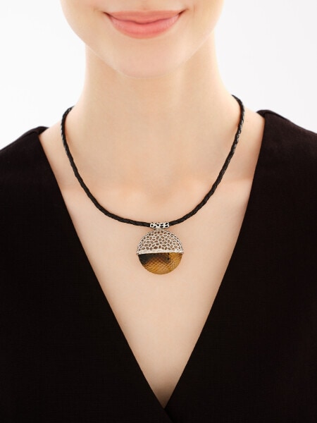 Rhodium Plated Silver Necklace with Amber