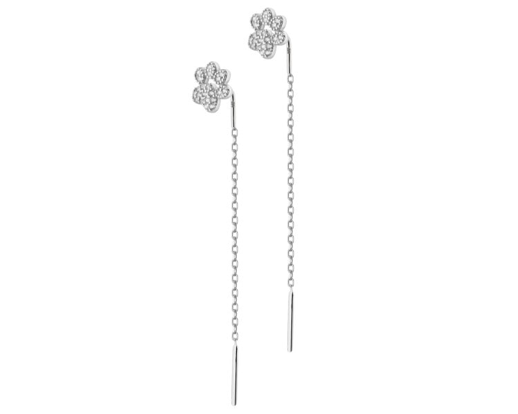 Rhodium Plated Silver Dangling Earring with Cubic Zirconia