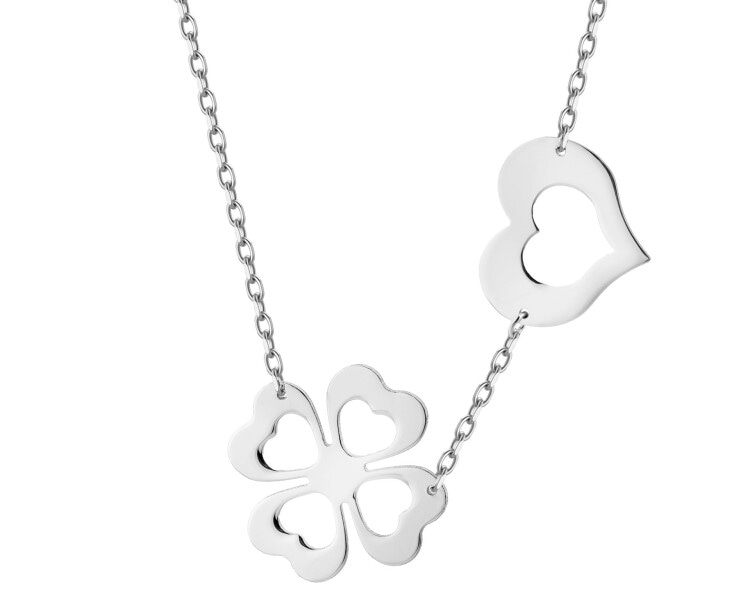 Stříbrný náhrdelník - čtyřlístek, srdce