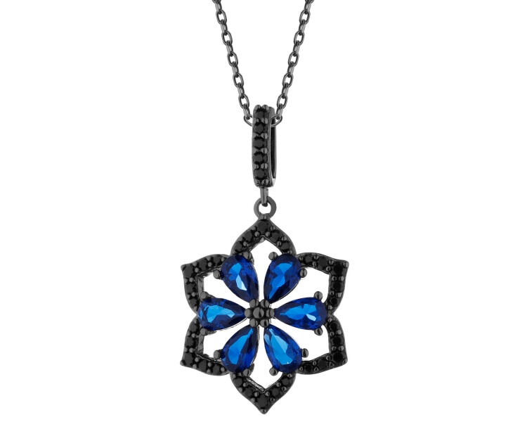 Silver Plated With Black Rhodium Pendant with Cubic Zirconia