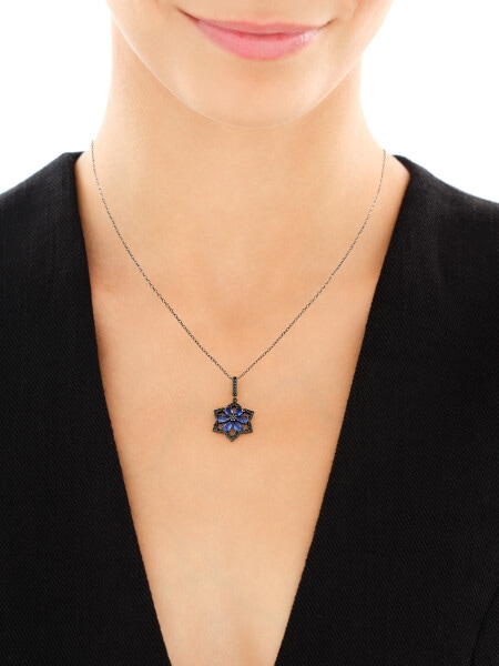 Silver Plated With Black Rhodium Pendant with Cubic Zirconia