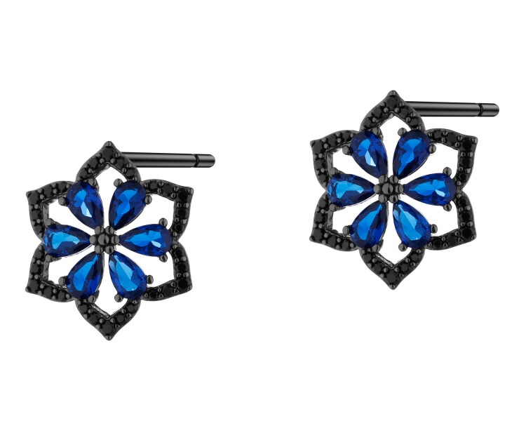 Silver Plated With Black Rhodium Earrings with Cubic Zirconia
