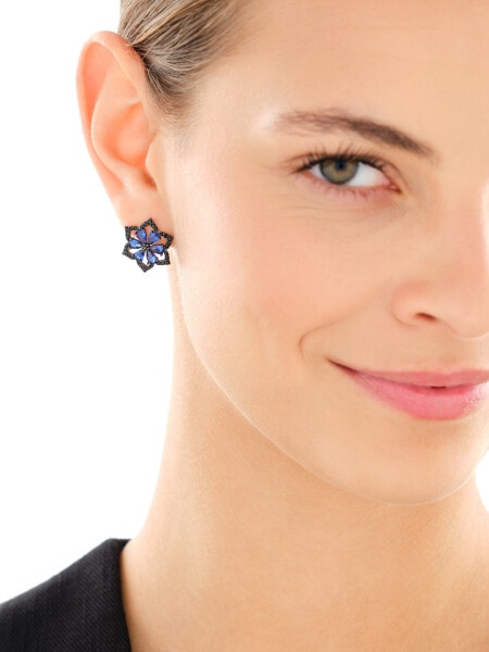 Silver Plated With Black Rhodium Earrings with Cubic Zirconia