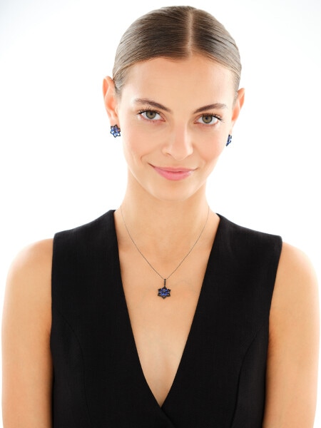 Silver Plated With Black Rhodium Earrings with Cubic Zirconia