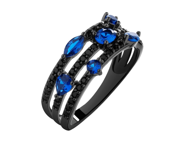 Silver Plated With Black Rhodium Ring with Cubic Zirconia