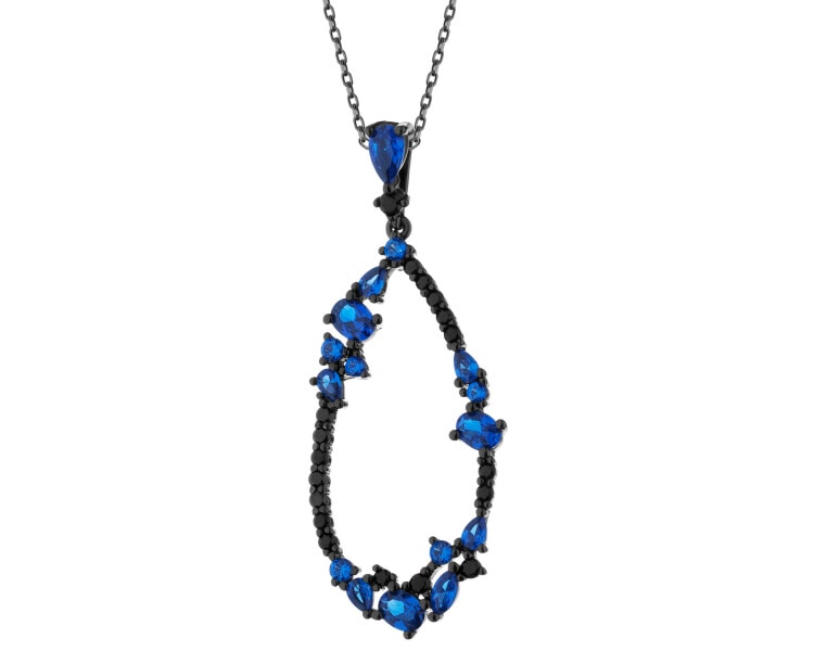 Silver Plated With Black Rhodium Pendant with Cubic Zirconia