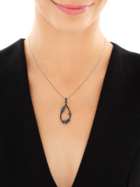 Silver Plated With Black Rhodium Pendant with Cubic Zirconia